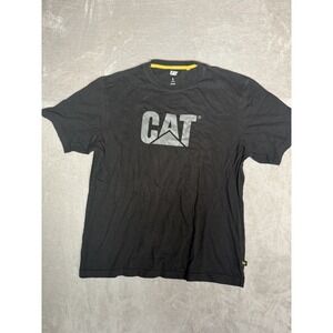 CAT Logo Graphic Print Mens L Black Cotton Knit Crew Neck Short Sleeve Tee